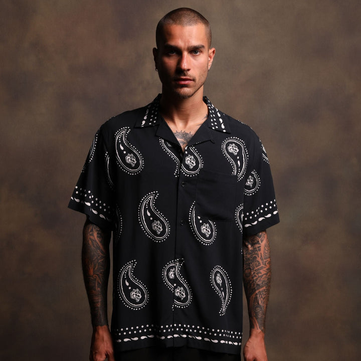 Southwest Paisley Ace Button Up Shirt in Black