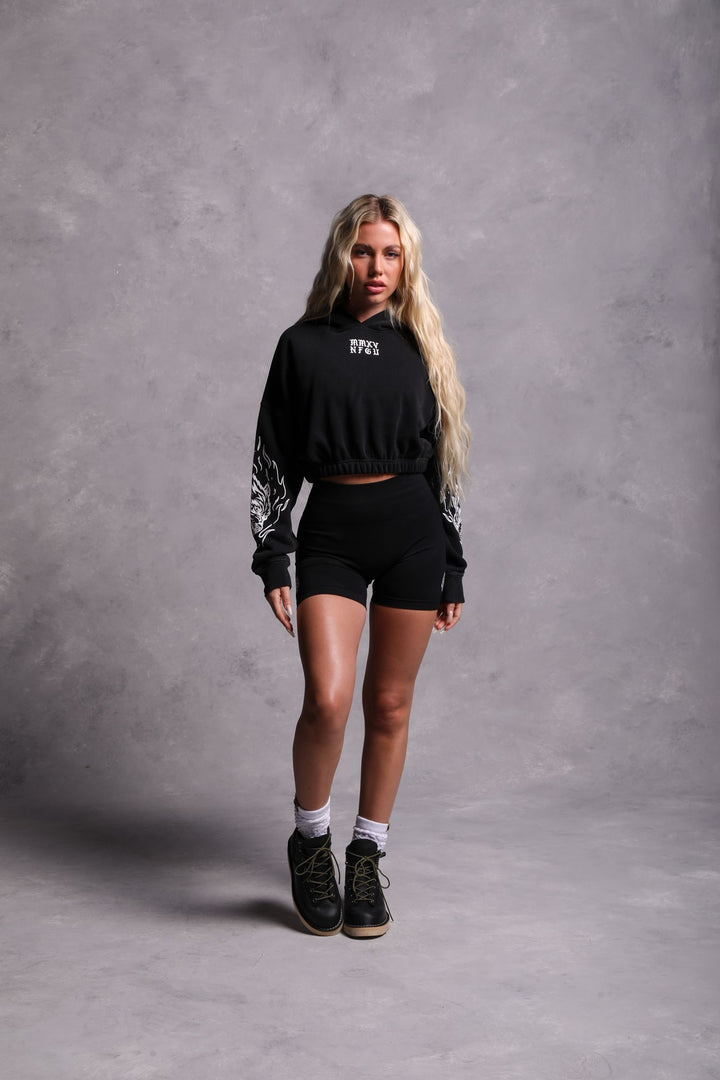 In The Fire "Vintage McCauley" (Cropped) Hoodie in Black