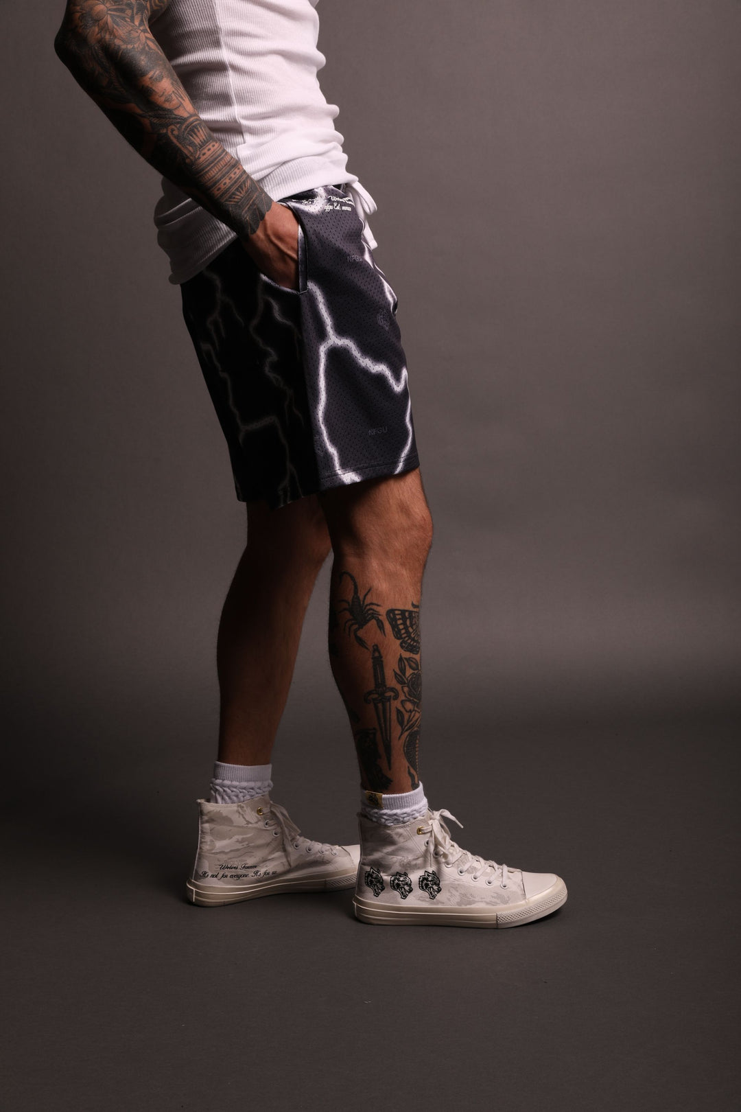Civil Men's Lightning Mesh Shorts in Black - Size Medium