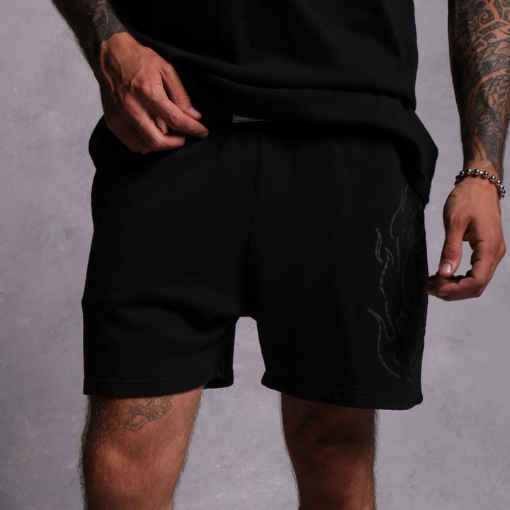 Fired Up Patch Liam Sweat Shorts in Black