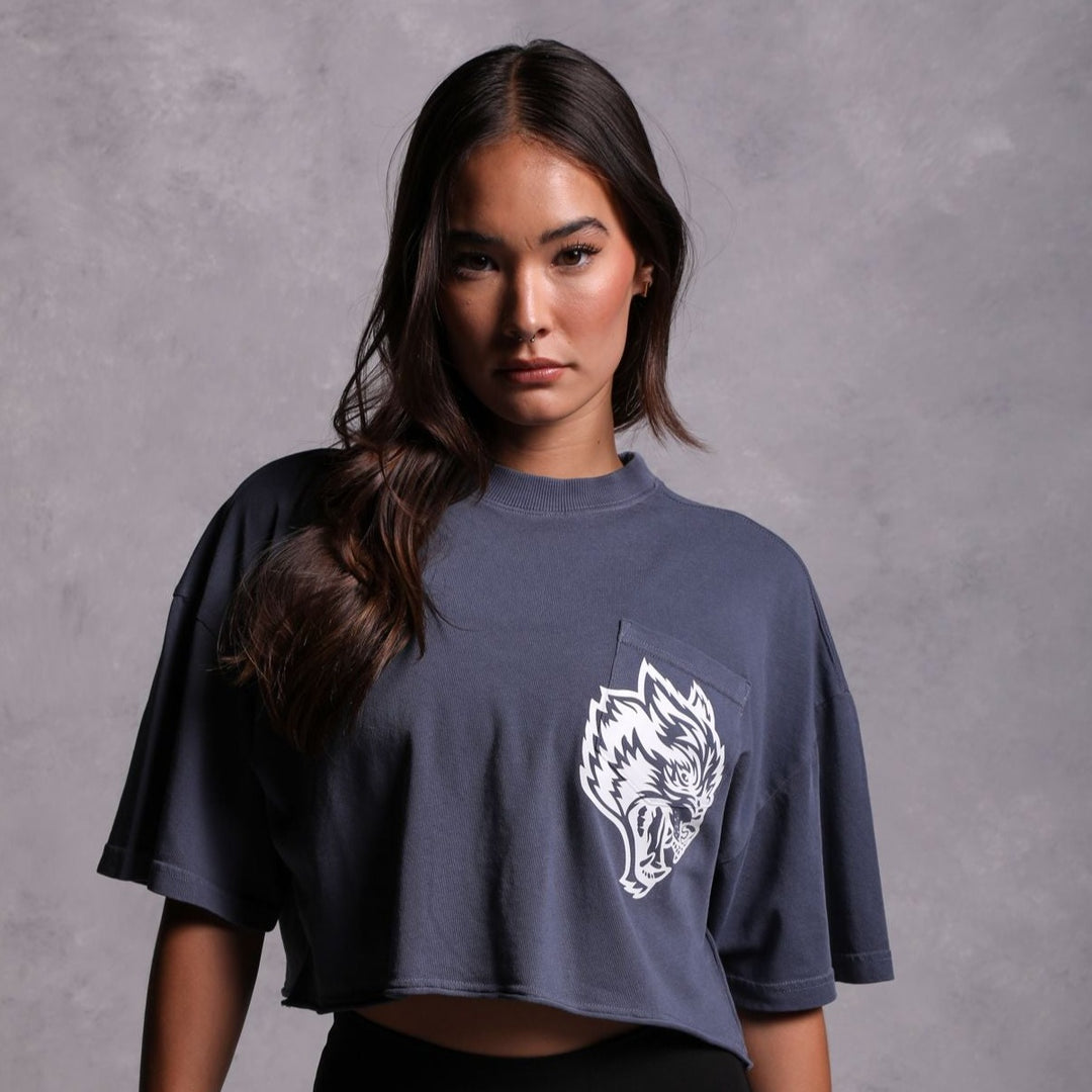 In Our Heart "Premium Vintage" Oversized (Cropped) Pocket Tee in Norse Blue