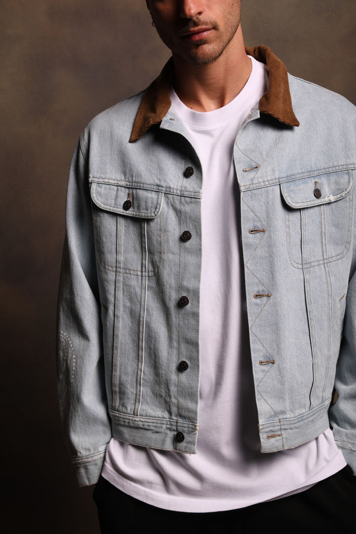 Western Paisley American Denim Jacket in Vintage Denim
