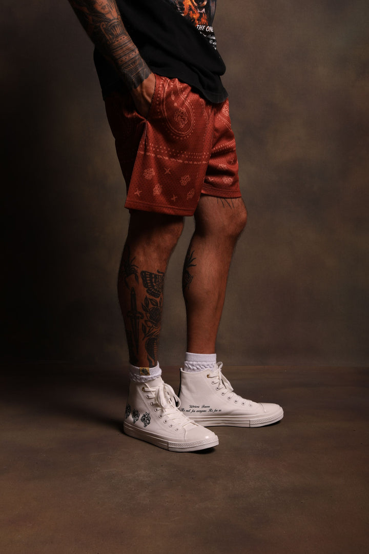 Southwest Paisley Patch Liam 4.5" Mesh Shorts in Clay