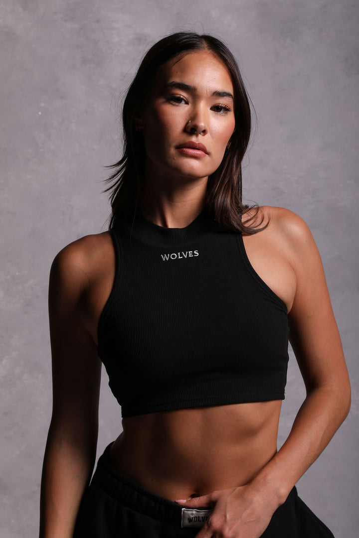 Hardcore Romy Mockneck Ribbed Tank in Black