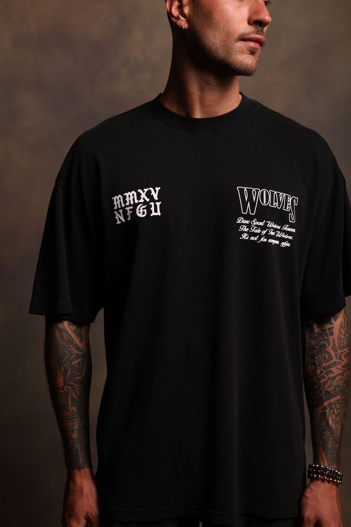 Tale Of Two Wolves "Premium Vintage" Oversized Tee in Black