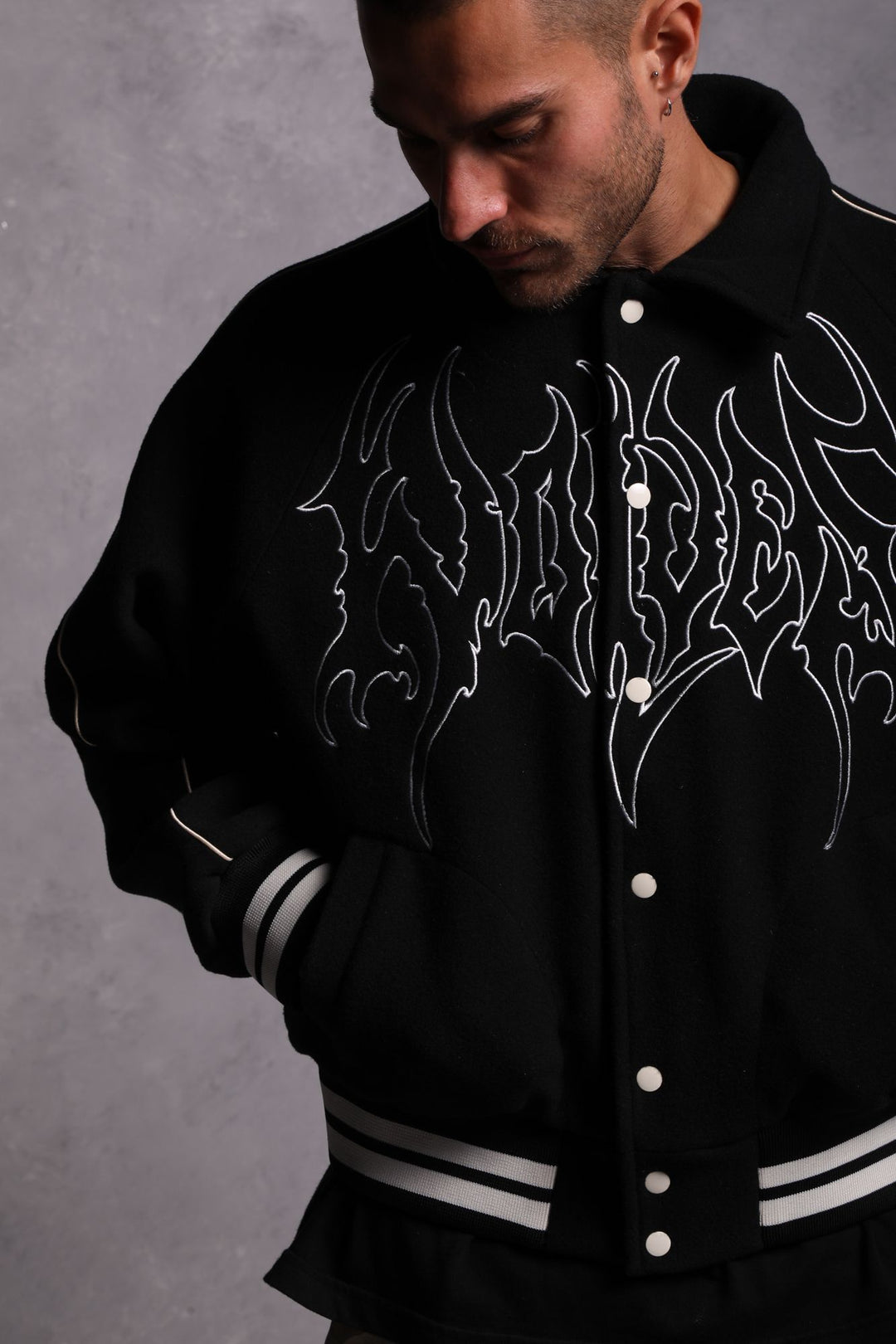 Until Valhalla Roxy Box Cut Rudy Lettermans Jacket in Black