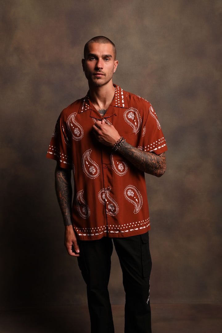 Southwest Paisley Ace Button Up Shirt in Clay