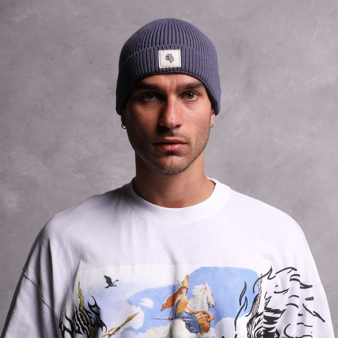 Wolf Patch Beanie in Norse Blue