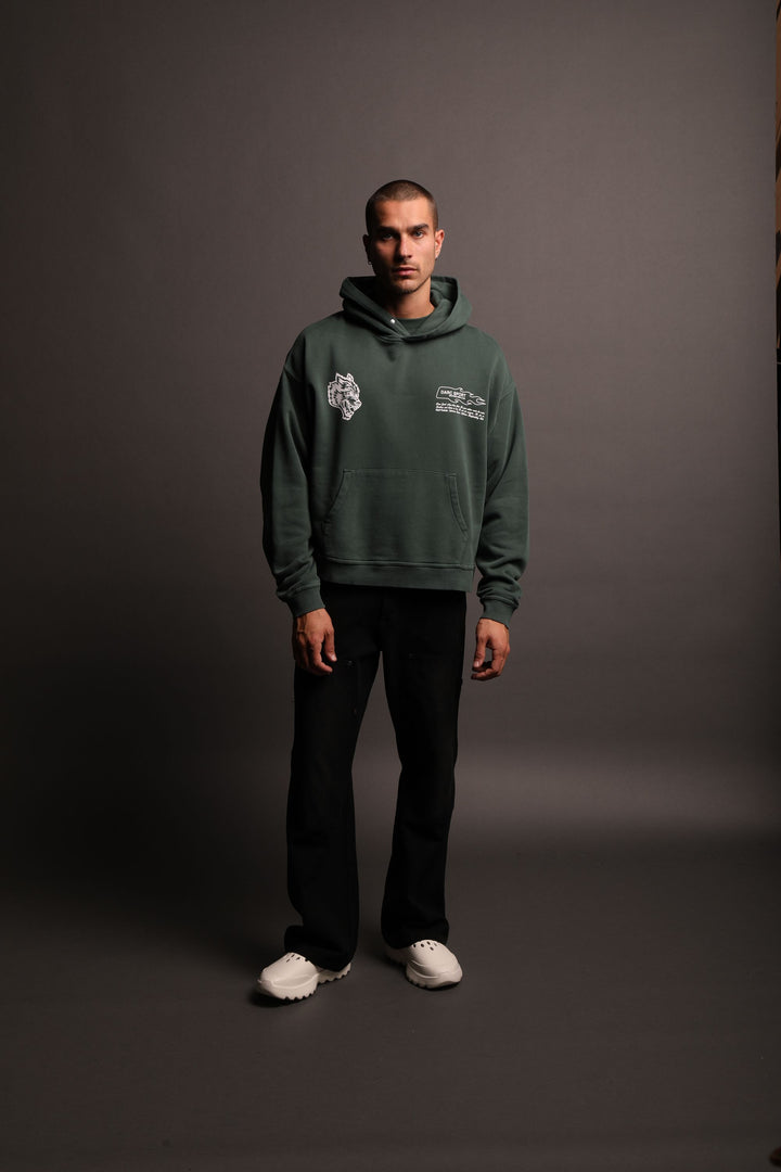 Move Fast "Box Cut" Hoodie in Norse Green