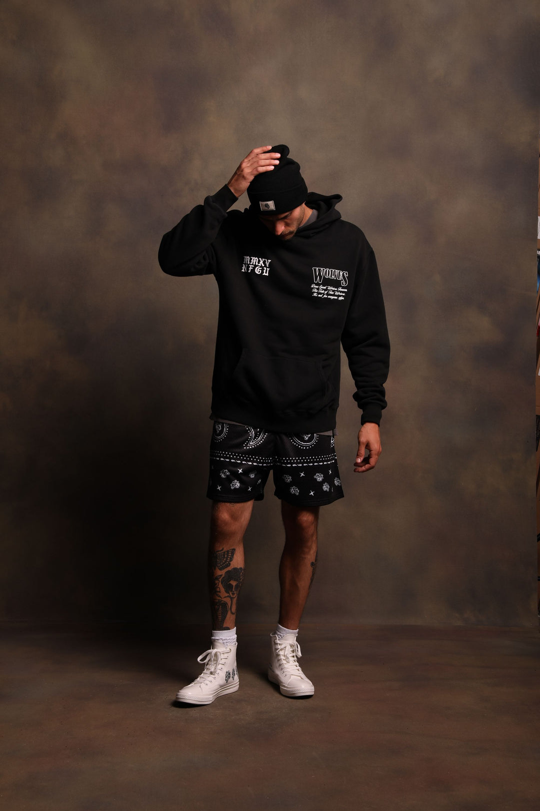 Southwest Paisley Patch Liam 4.5" Mesh Shorts in Black