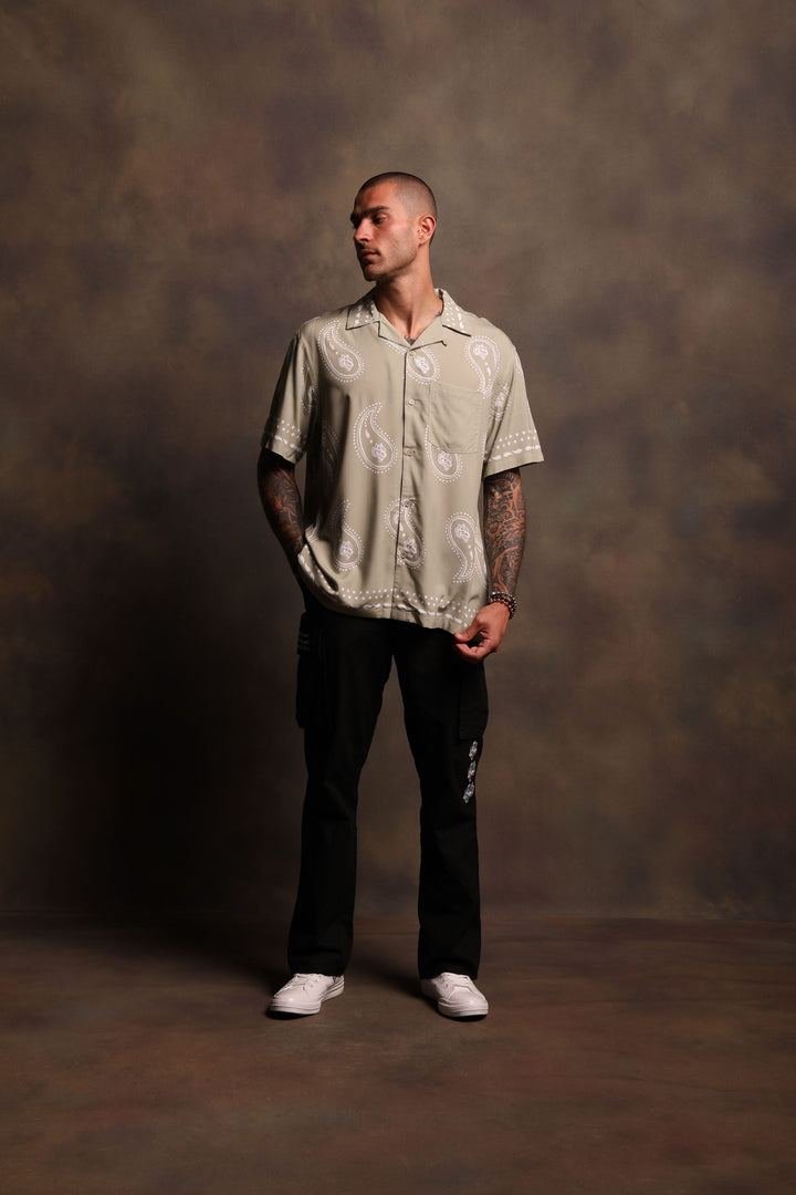 Southwest Paisley Ace Button Up Shirt in Cactus Gray