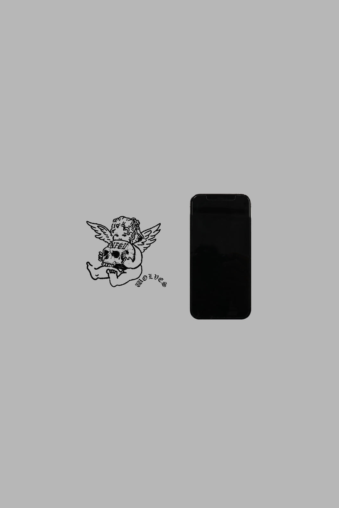 Cherub and the Skull Small Sticker in Black