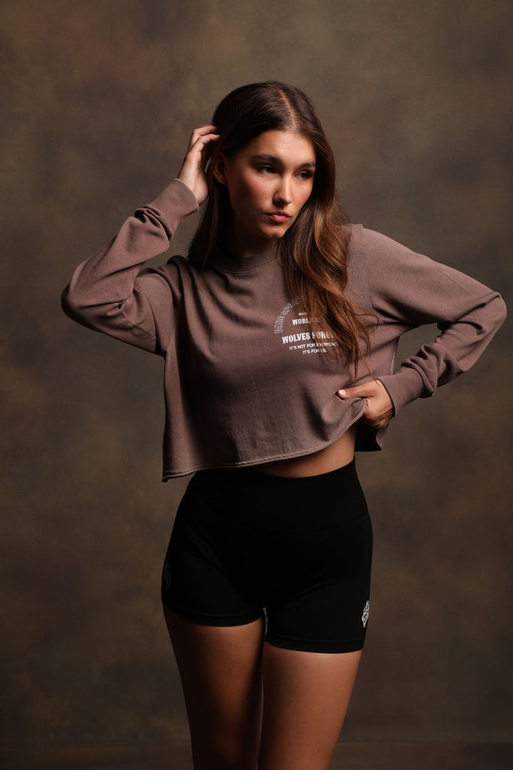 The One You Feed "Premium Vintage" (LS Cropped) Tee in Mojave Brown