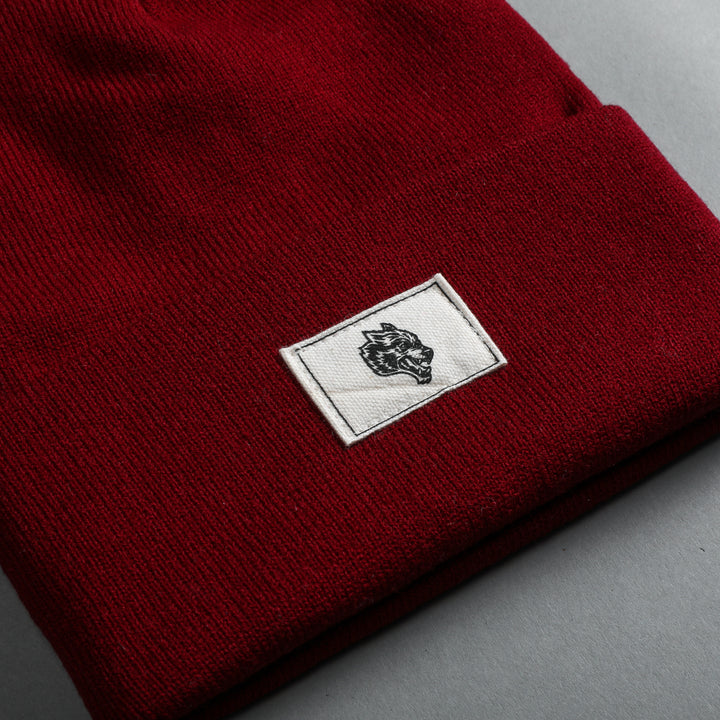 Wolf Patch Hard Work Beanie in Oxblood