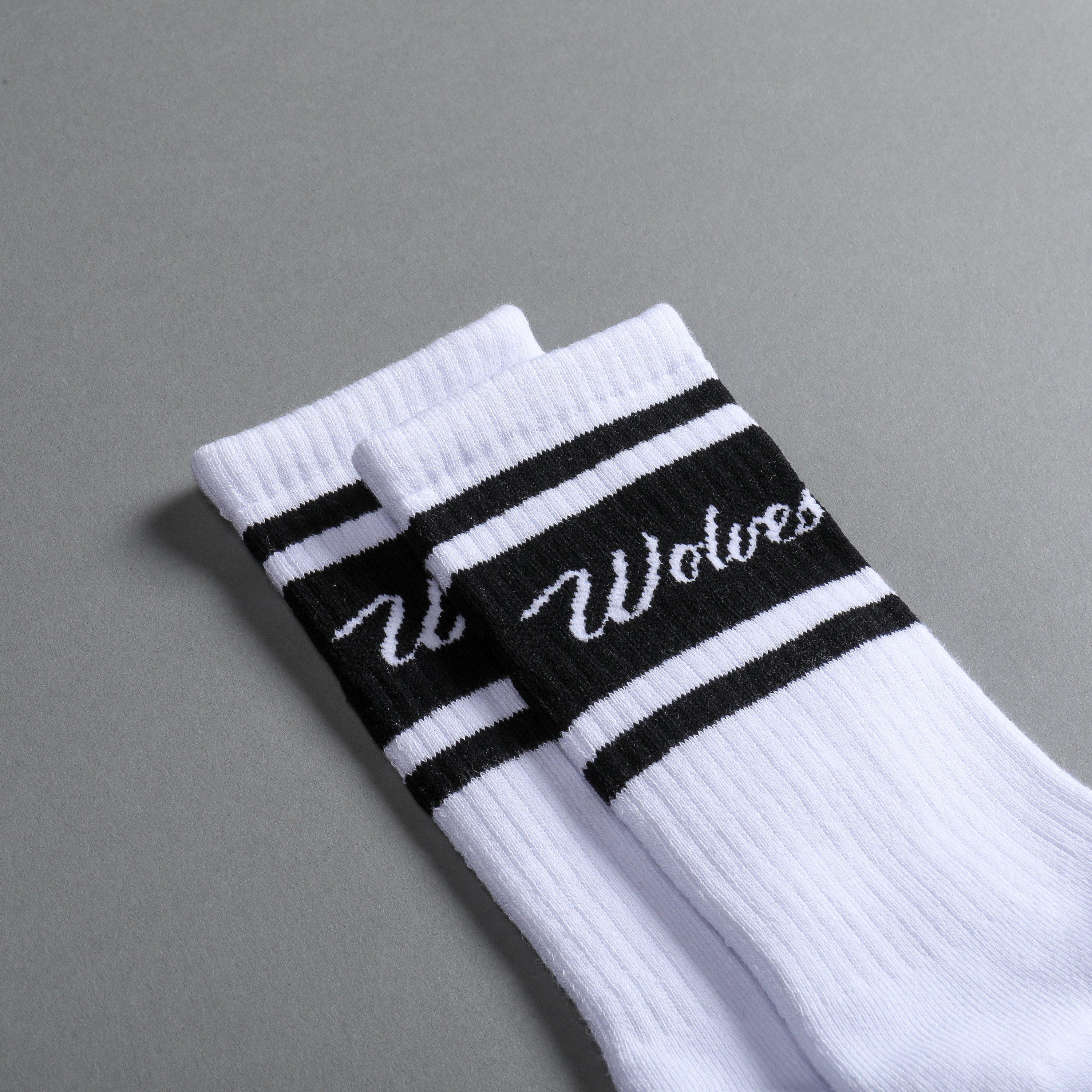 Wolves Cursive League Classic Socks in White/Black/Black