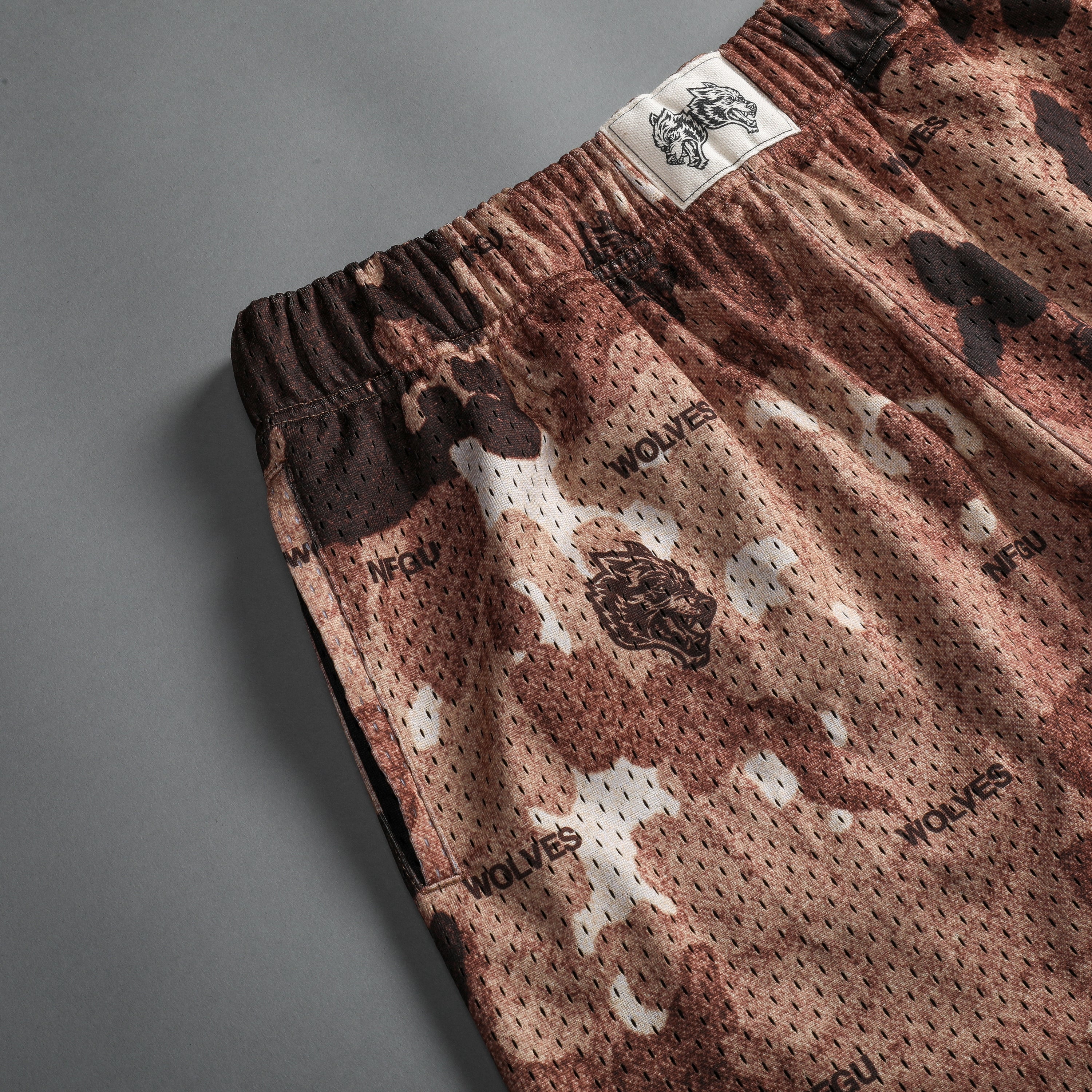 Sewn Together Patch Liam Mesh Shorts in Canyon Origin Camo