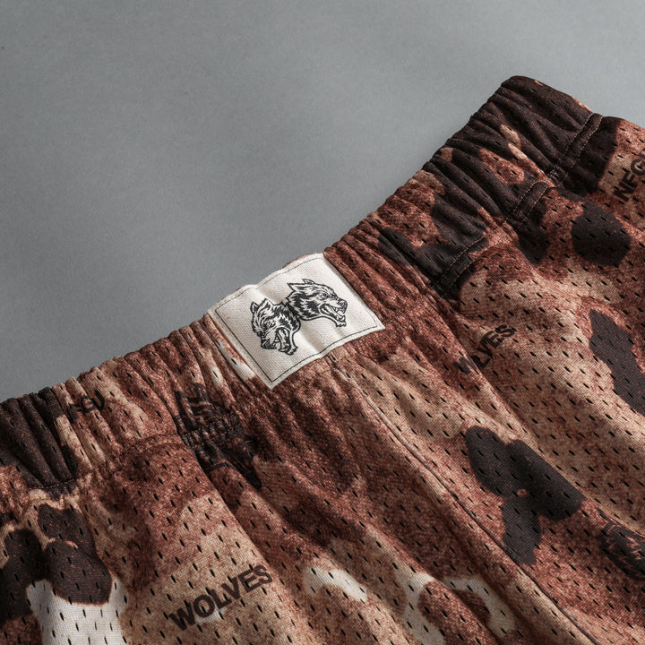 Sewn Together Patch Liam Mesh Shorts in Canyon Origin Camo
