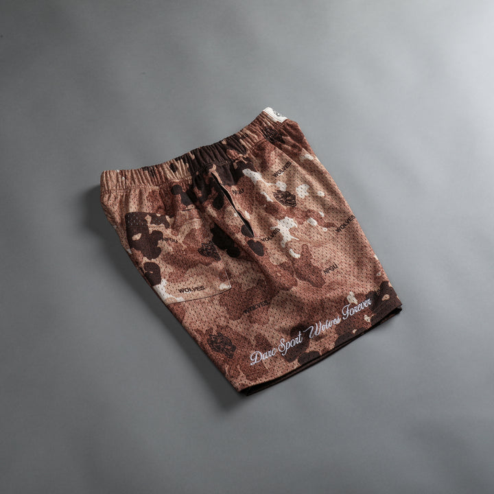 Sewn Together Patch Liam Mesh Shorts in Canyon Origin Camo