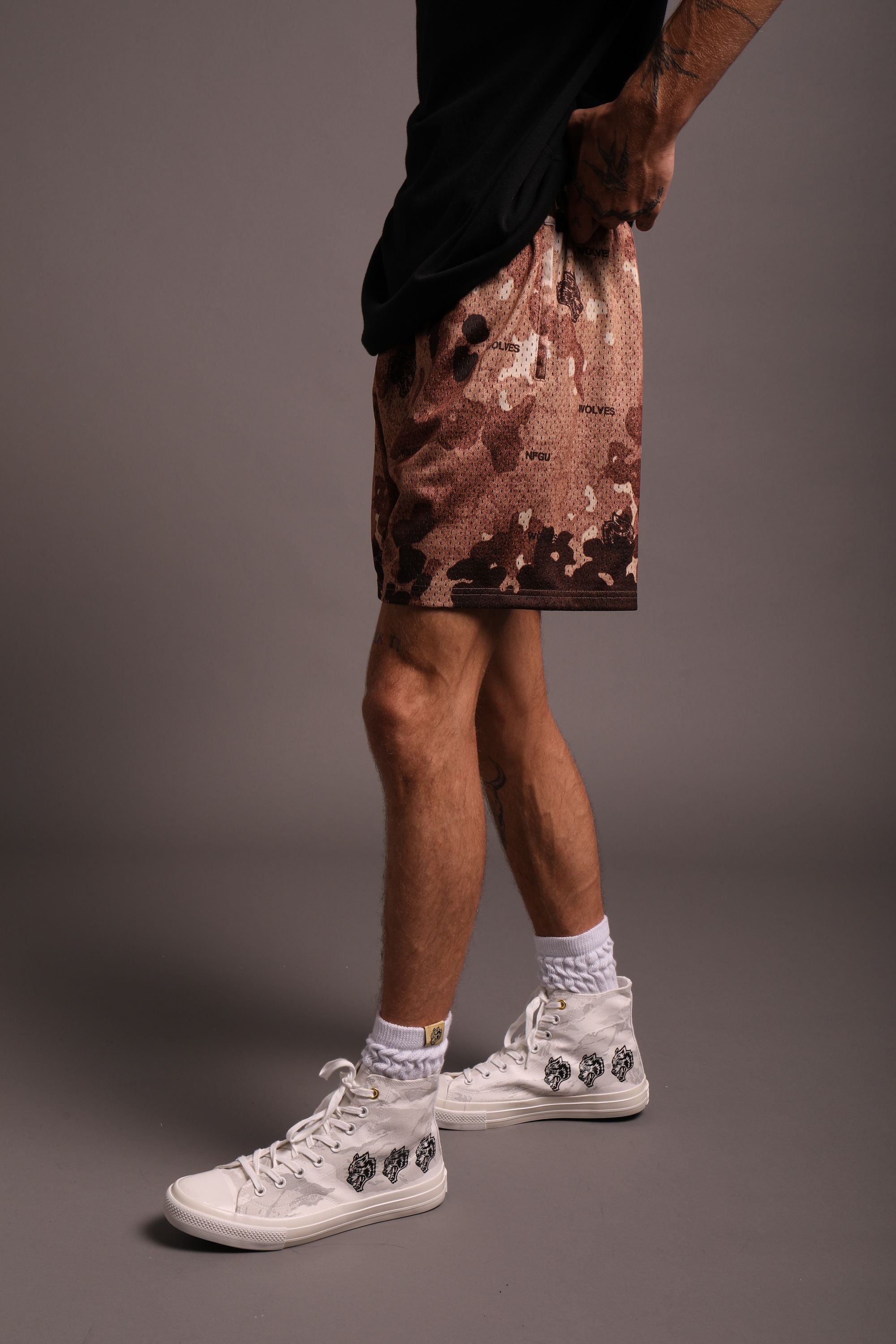 Sewn Together Patch Liam Mesh Shorts in Canyon Origin Camo